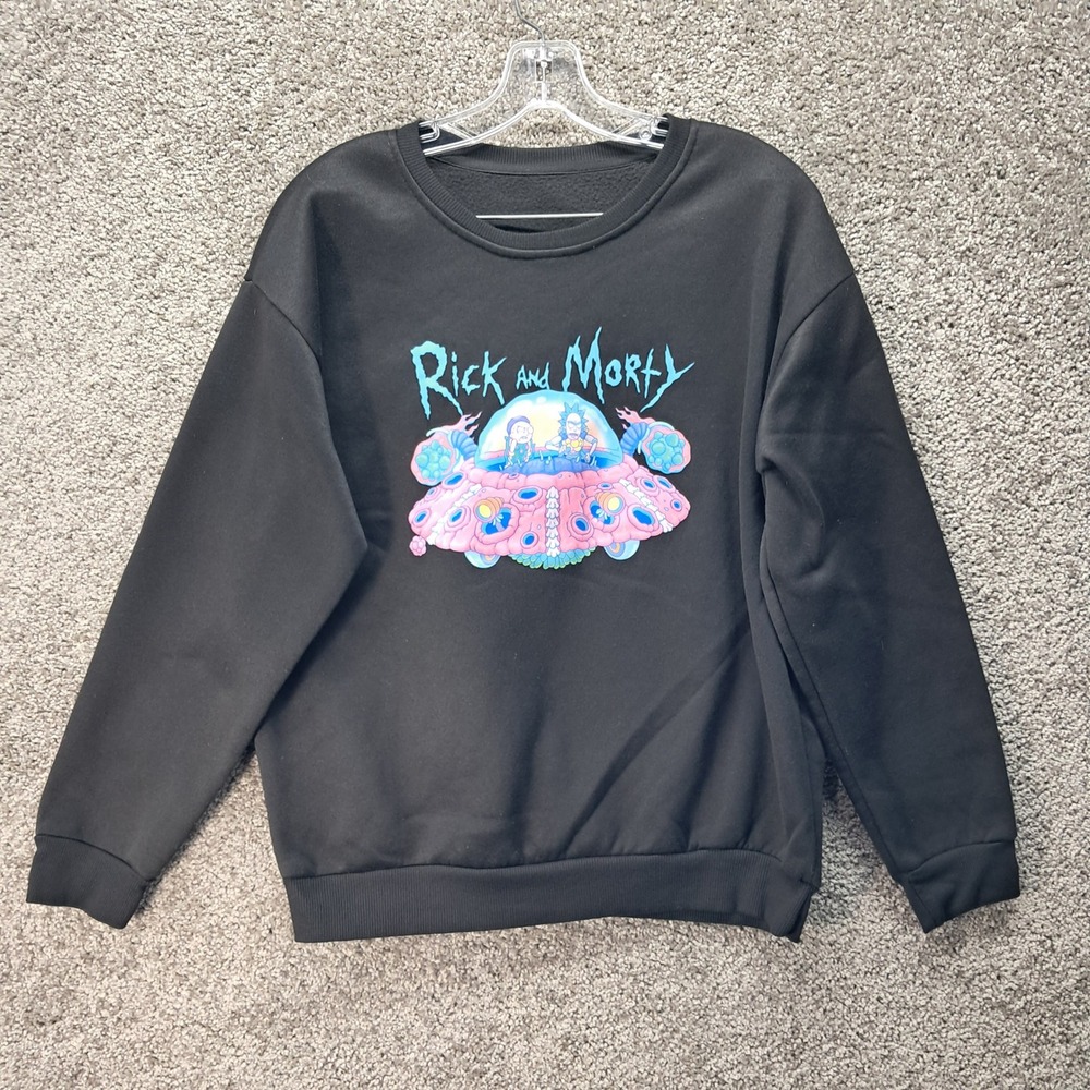 Rick and Morty Mens Large Black Graphic Crewneck Sweatshirt Space Cruiser L